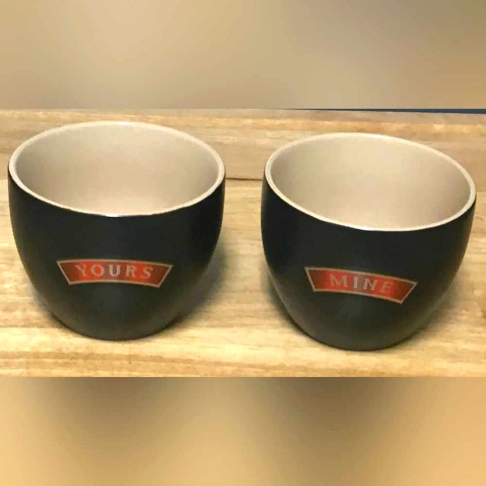 set of two handleless Bailey's Yours and Mine mugs